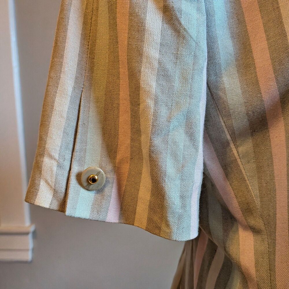 Vintage 90s Kasper Striped Blazer Pastel Linen Double Breasted Light Academia 6P - Picture 13 of 13